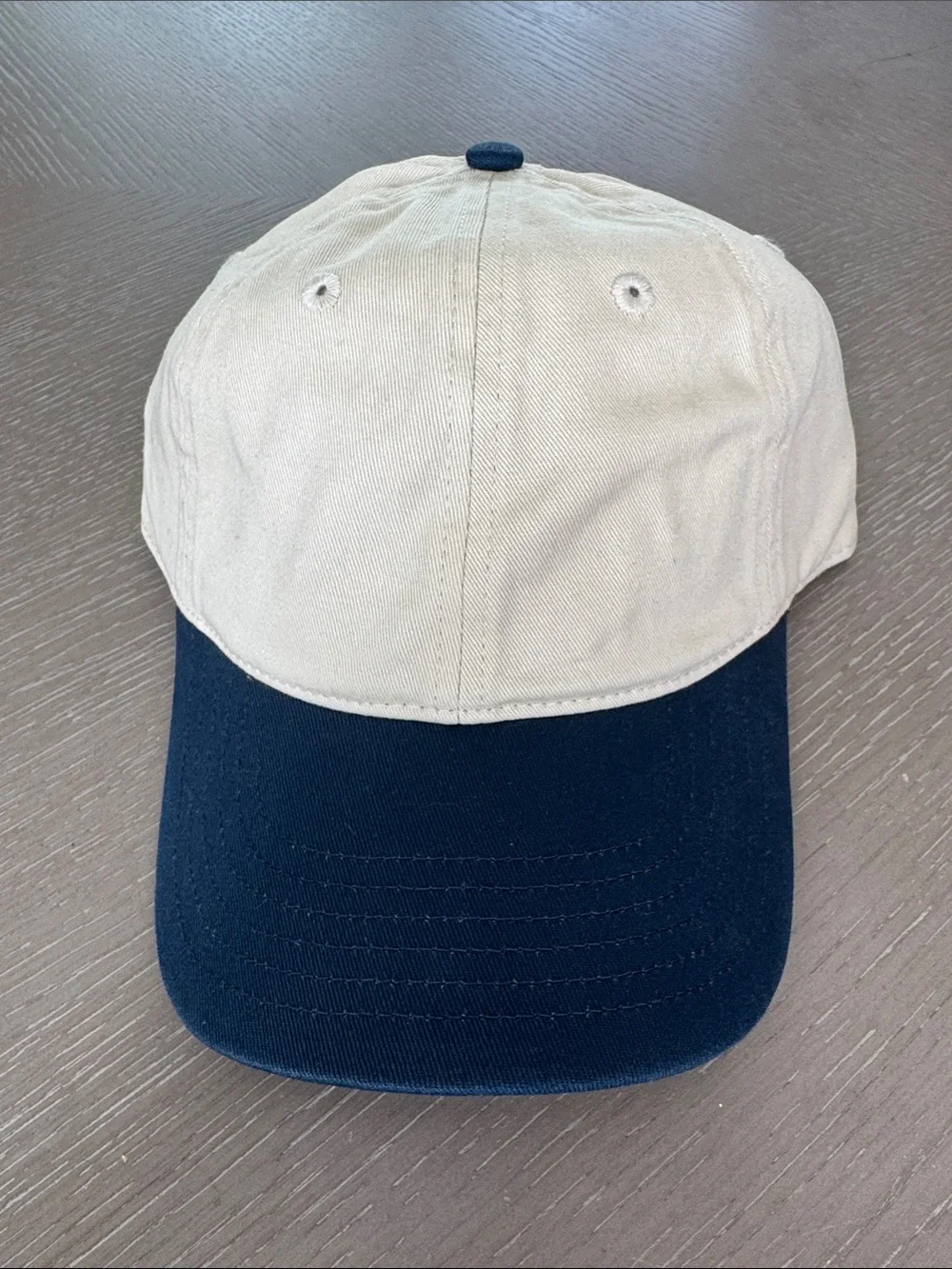 New Two-Tone Beige and Navy Cotton Baseball Cap
